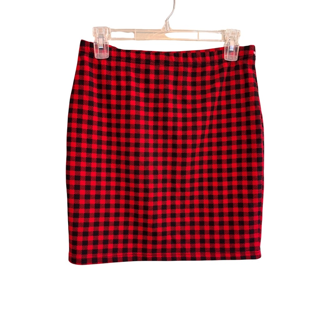 SHEIN Womens Red‎ Black Buffalo Plaid Mini Skirt High Waisted Bodycon Large